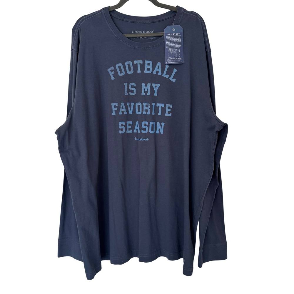 Life is Good Crusher Long Sleeve Tee Men 3XL Blue Football Is My Favorite Season